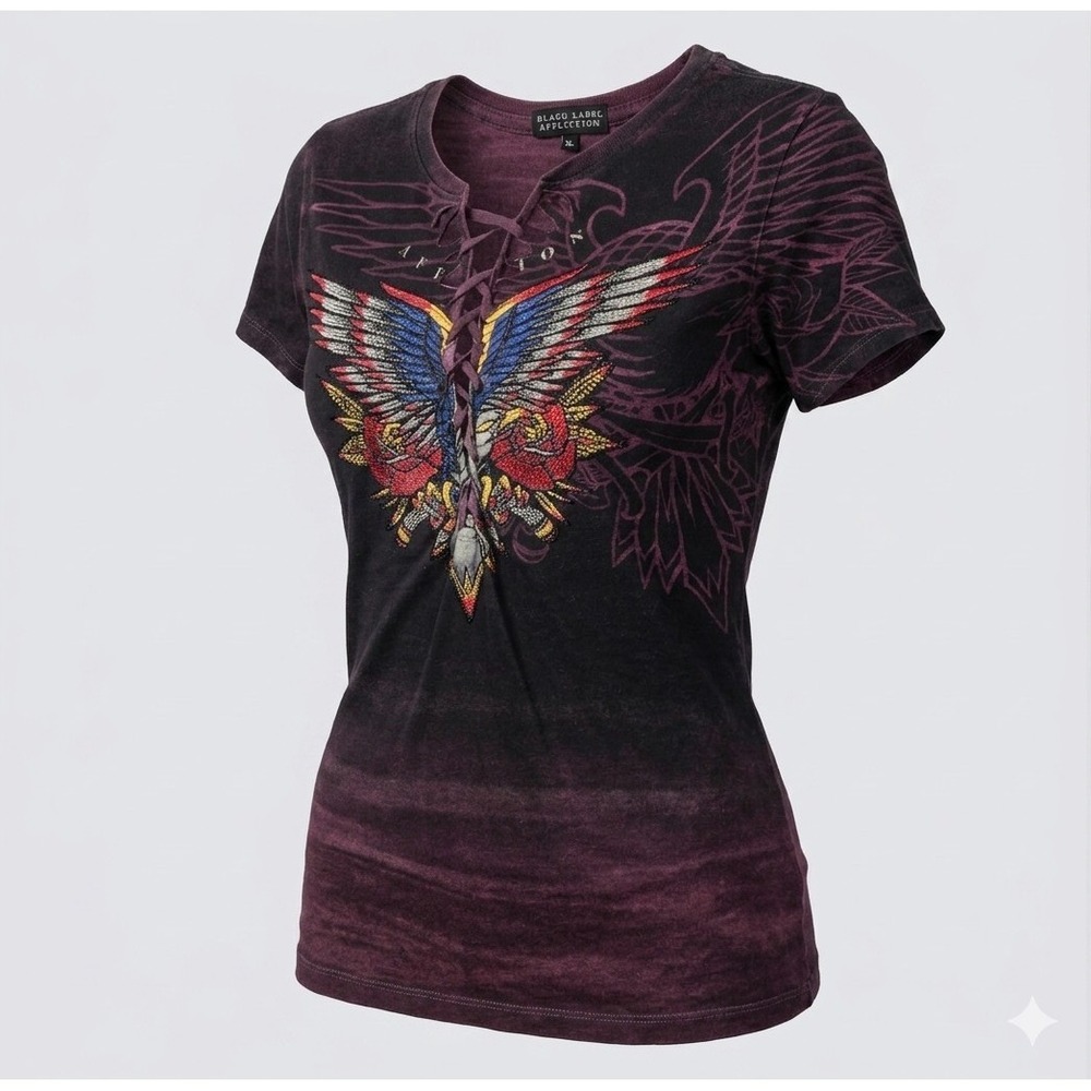 Affliction Black Label Eternal Pride Vintage Women's Maroon T-Shirt. Size XL
